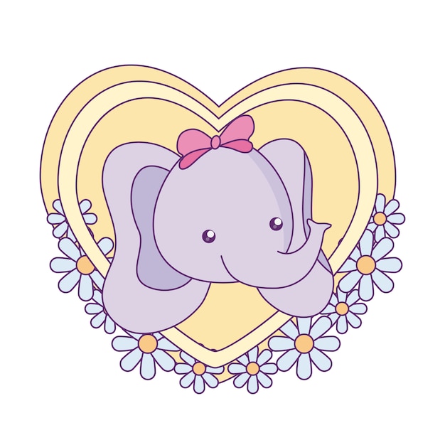 Download Head of cute little elephant baby in heart Vector ...