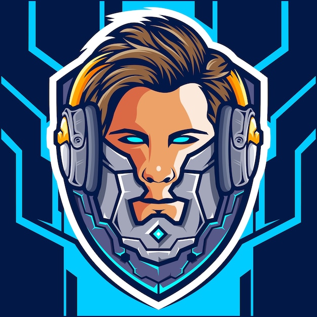 Premium Vector | Head cyborg gamer esport logo