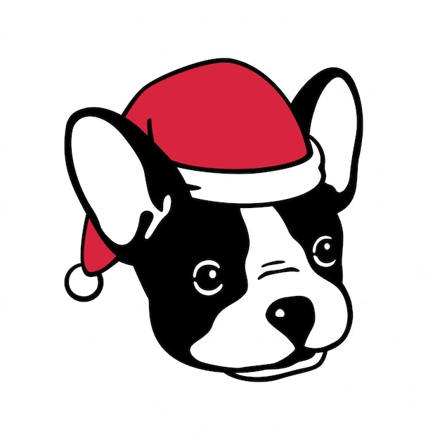 Premium Vector | Head dog french bulldog wear a santa claus hat
