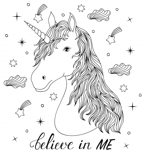 Head of hand drawn unicorn. coloring page for children and ...