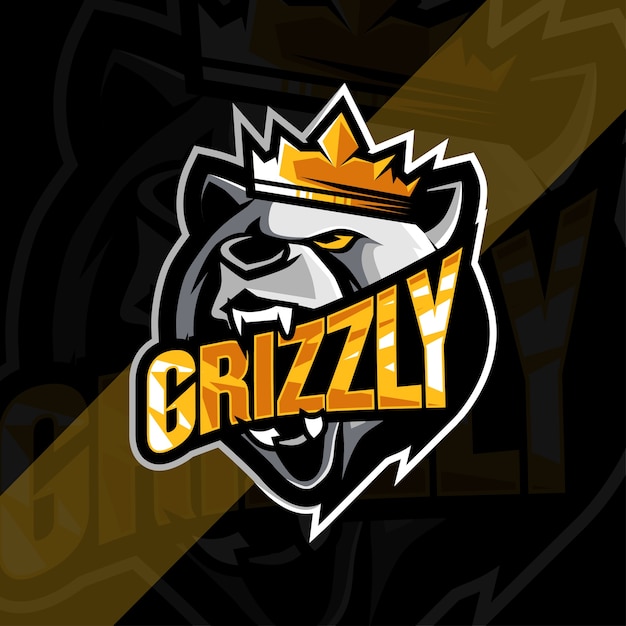 Premium Vector | Head king grizzly mascot logo esport design template