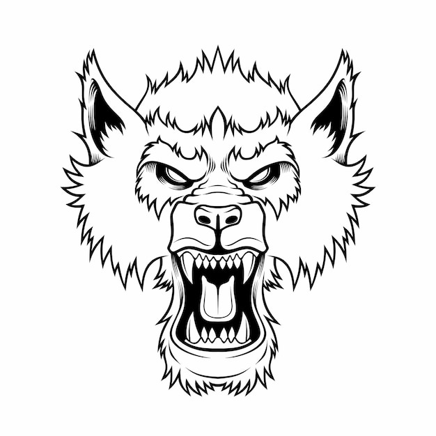 Premium Vector | Head of roaring wolf isolated on white