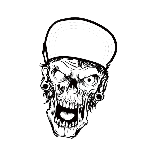 Premium Vector | Head skeleton wearing cap hand drawing illustration