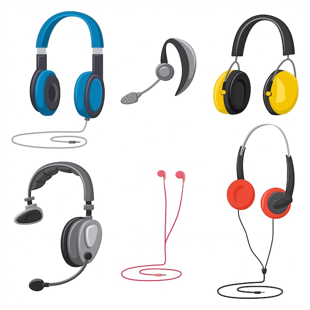 Premium Vector | Headphones cartoon set isolated white