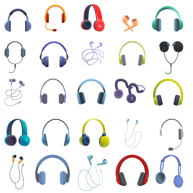 Premium Vector | Headset icons set, cartoon style