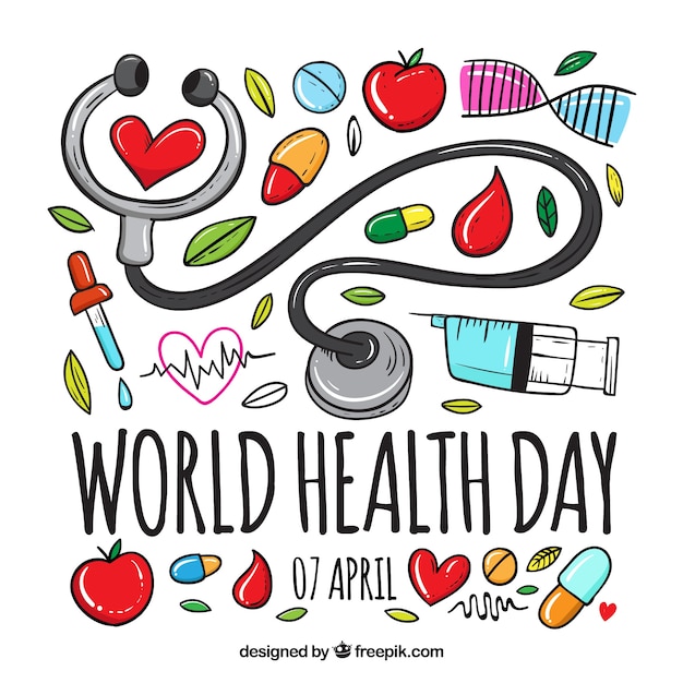 Health day background in hand drawn\
style