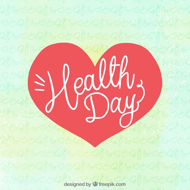 Health day background with heart in hand drawn
style