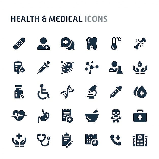 Health & medical icon set. fillio black icon series. Premium Vector