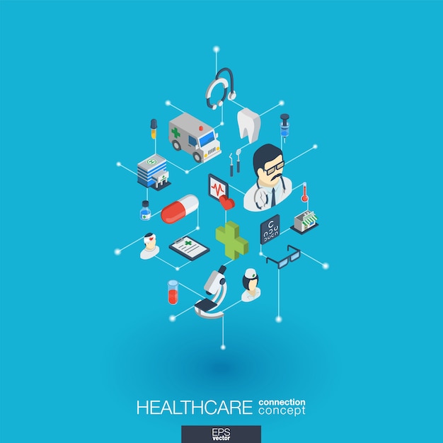 Healthcare, integrated web icons. digital network isometric interact ...