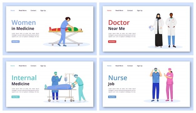 Healthcare and medicine landing page template set. doctor ...