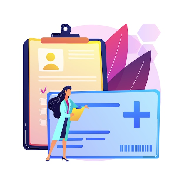 Healthcare smart card abstract concept illustration. manage patient identity, practitioners and pharmacists secure, access to the medical records, improved communication . Free Vector