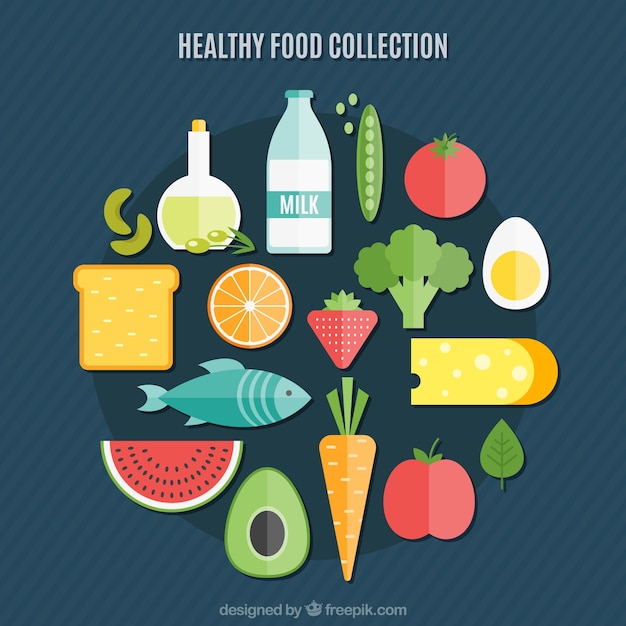 Healthy food collection in flat design Vector | Free Download