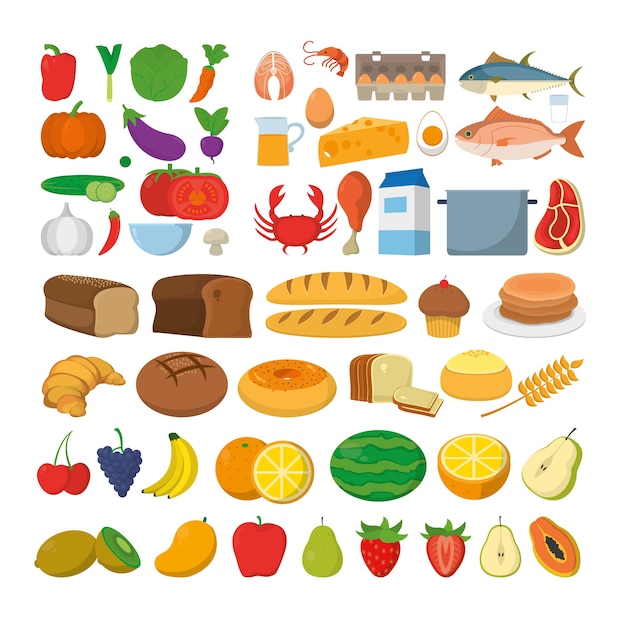 Premium Vector | Healthy food icons cartoons