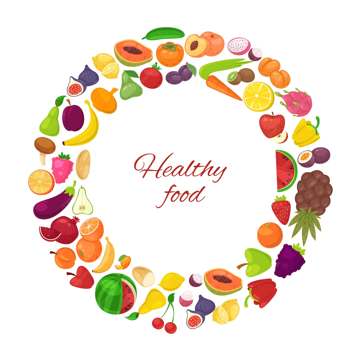 Premium Vector | Healthy food with organic fruits and vegetables in ...