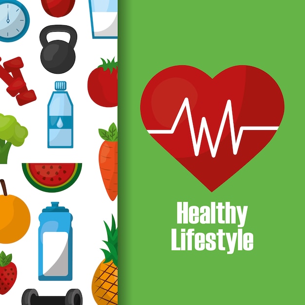 Premium Vector | Healthy lifestyle heart rate cardio food diet sport banner