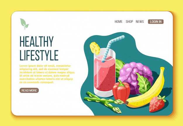 Healthy lifestyle isometric landing page with text and ...