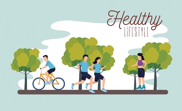 Premium Vector Healthy Lifestyle Poster With Athletes In Park