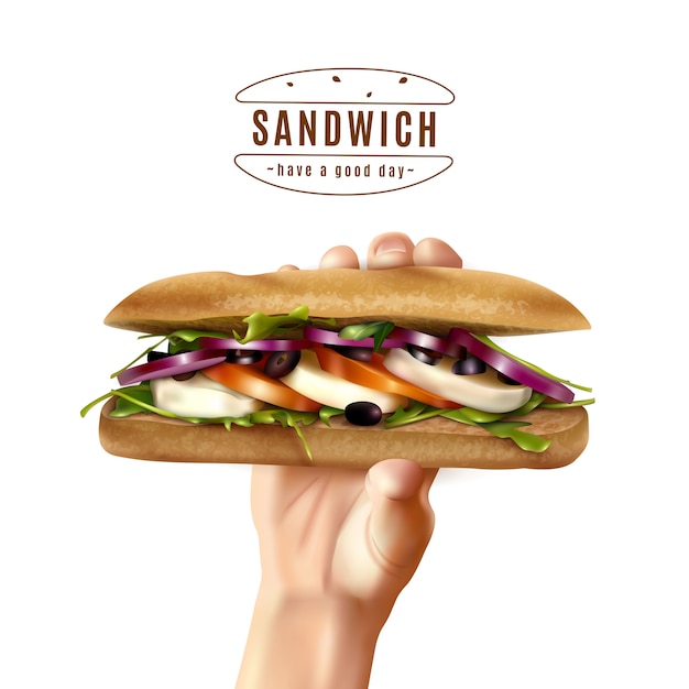 無料のベクター 健康的なサンドイッチを手にリアルな画像