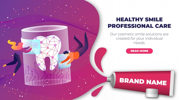 Баннер написан healty smile professional care. Premium векторы