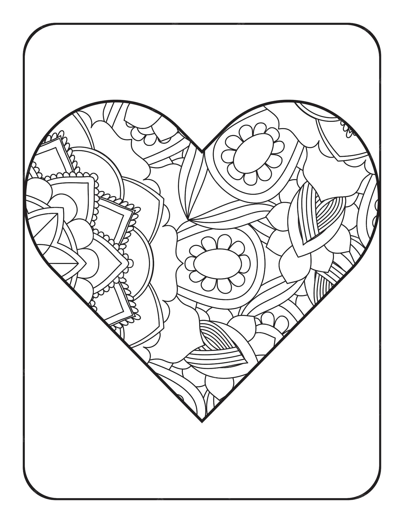 Premium Vector | Heart coloring page heart shape with floral mandala