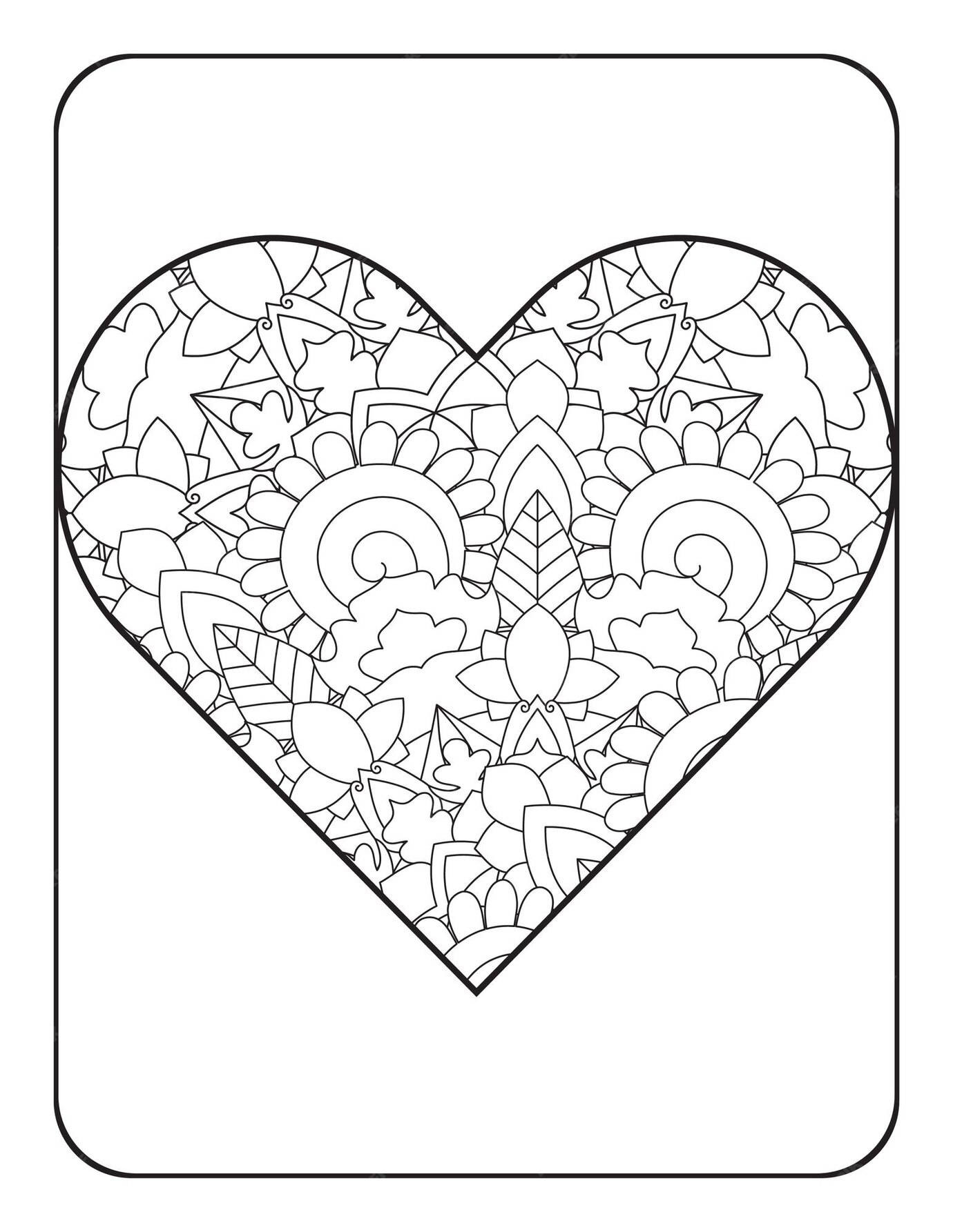 Premium Vector | Heart coloring page heart shape with floral mandala ...