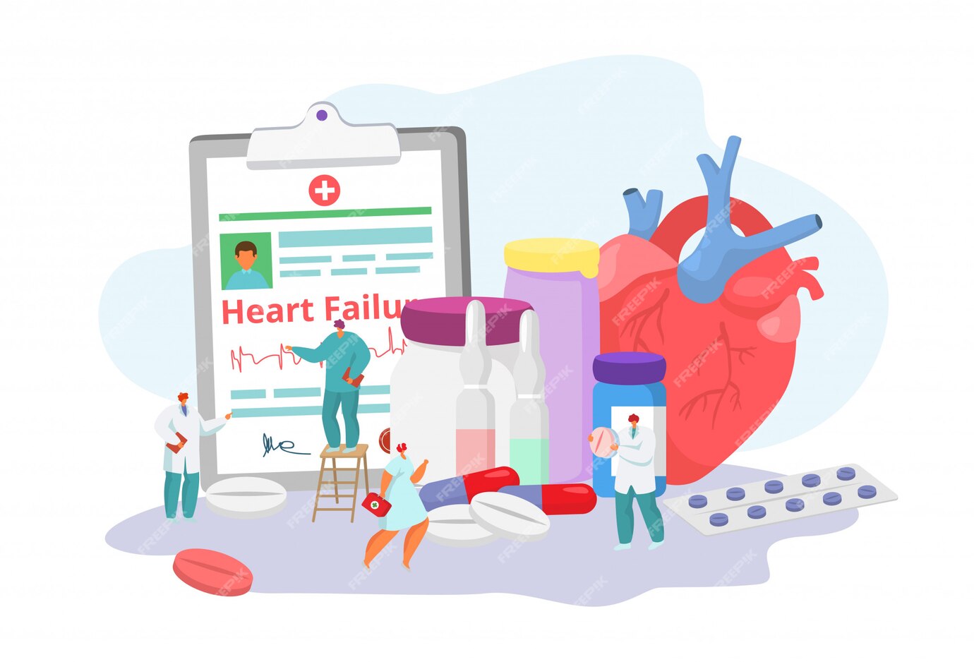 Premium Vector | Heart failure desease with doctors, cardiogram ...