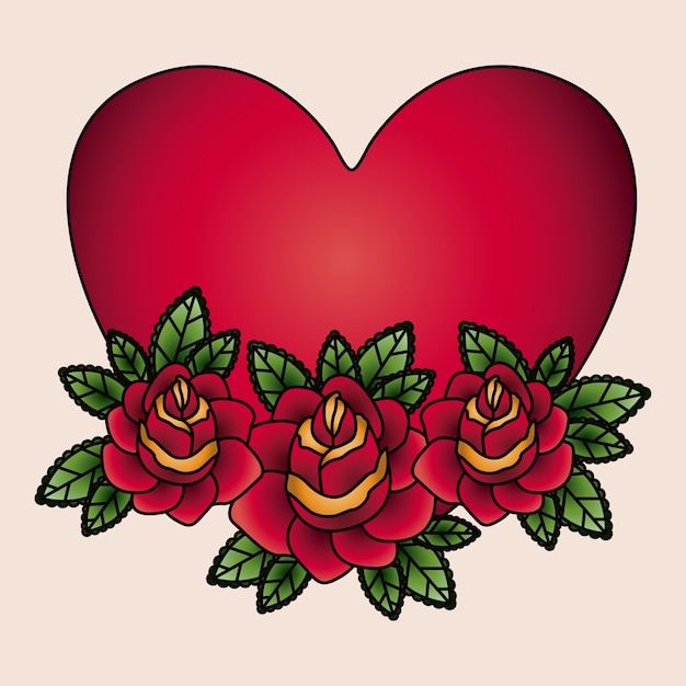 Premium Vector | Heart and flowers tattoo isolated icon design