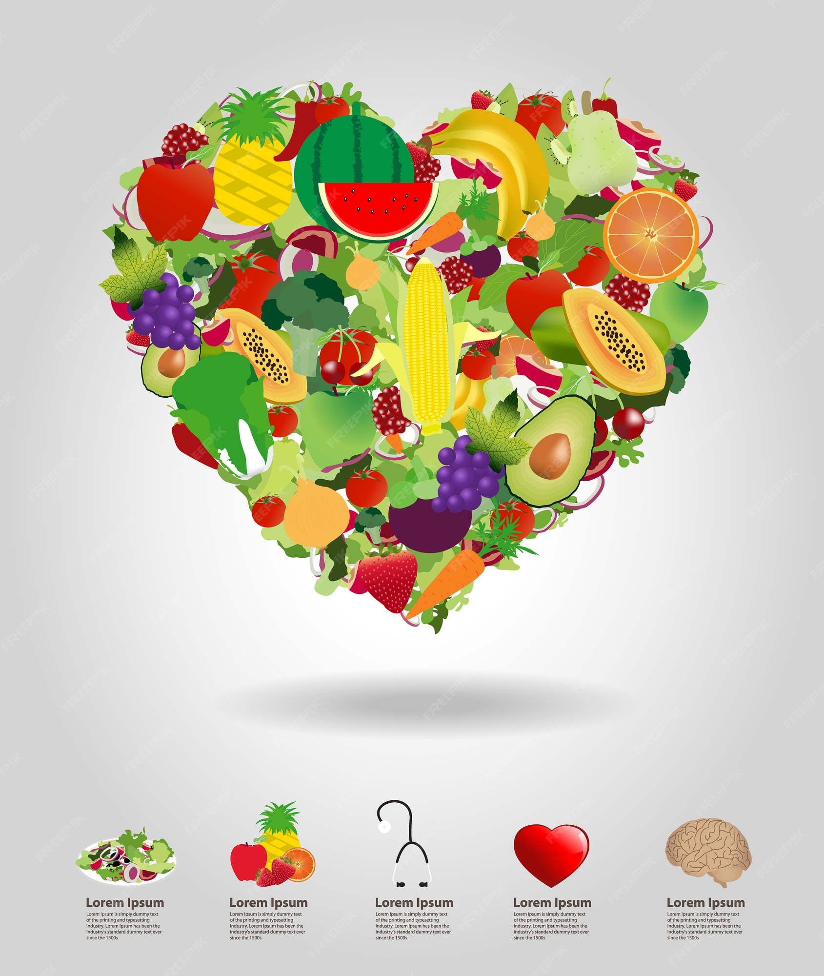 Premium Vector | Heart of fruits and vegetables, illustration template ...