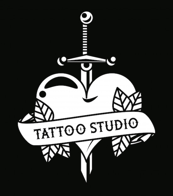 Premium Vector | Heart love with sword tattoo graphic