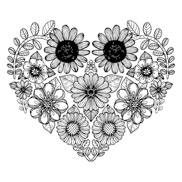 Premium Vector | Heart motif of flower ornate freehand style.