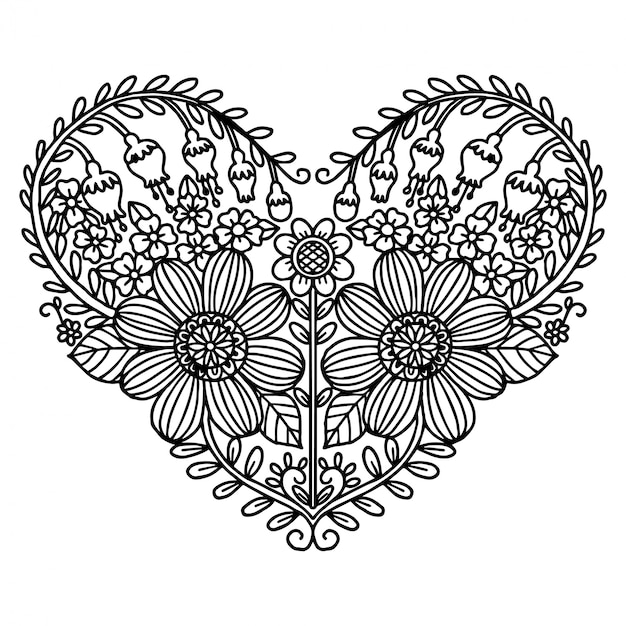 Download Premium Vector Heart Motif Of Flower Ornate Freehand Style