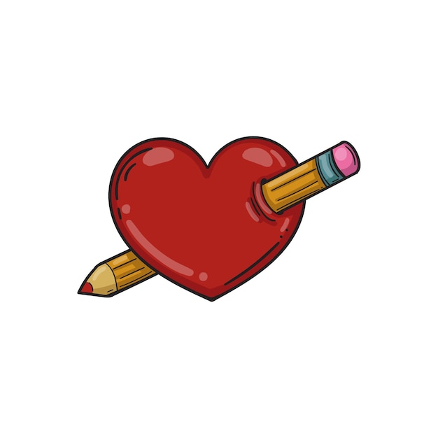 鉛筆で心臓を突き刺した ベクトルイラスト アプリやウェブサイトのハートのアイコン バレンタインデーのテンプレート プレミアムベクター
