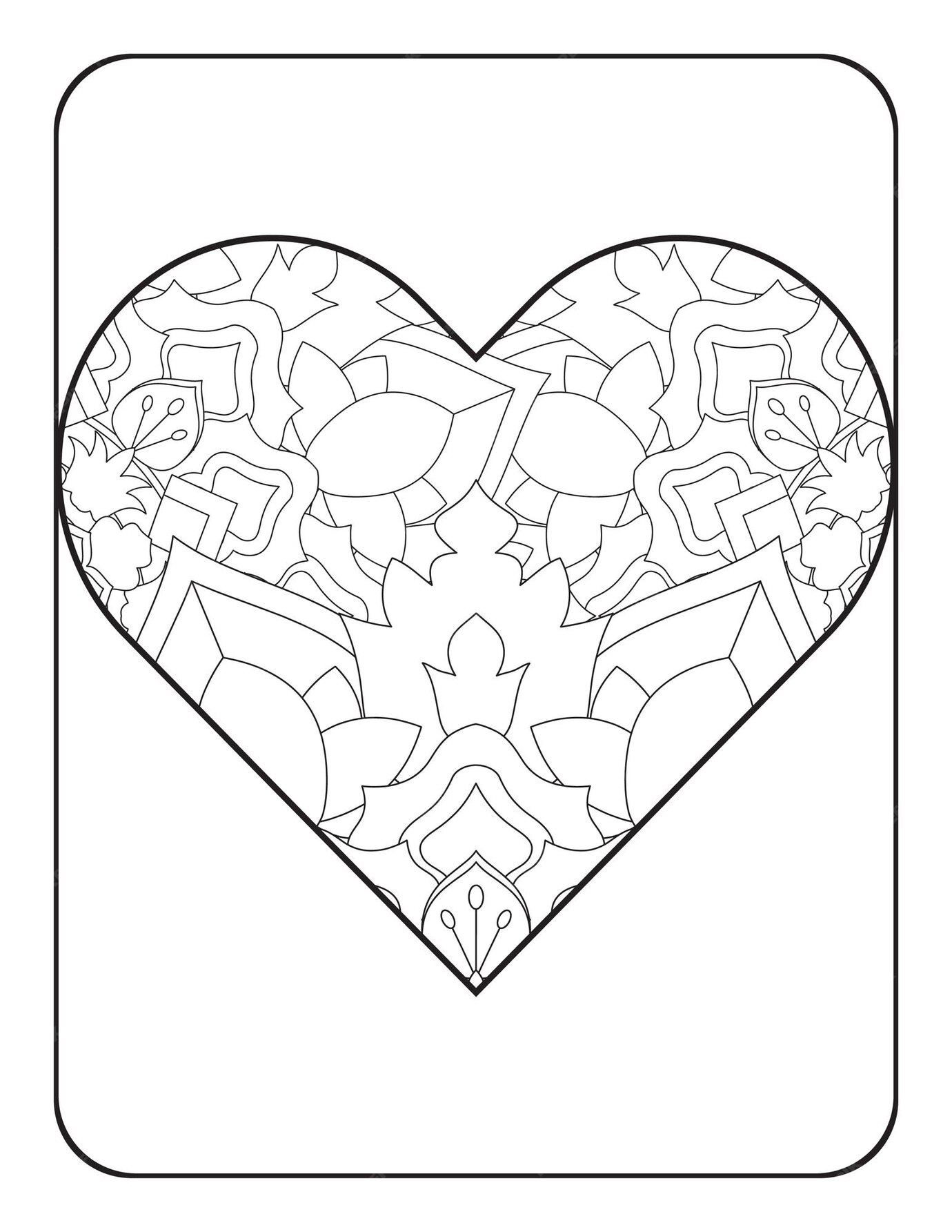 Premium Vector | Heart shape with floral mandala pattern heart coloring ...