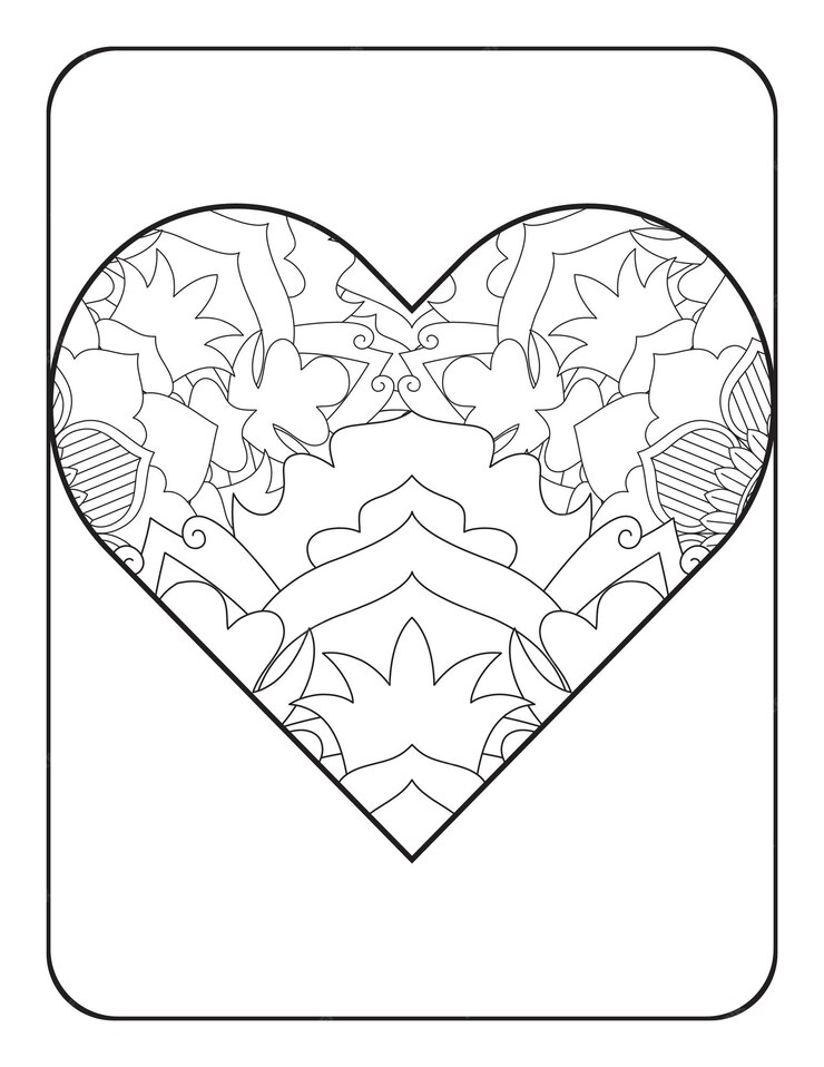 Premium Vector | Heart shape with floral mandala pattern heart coloring ...