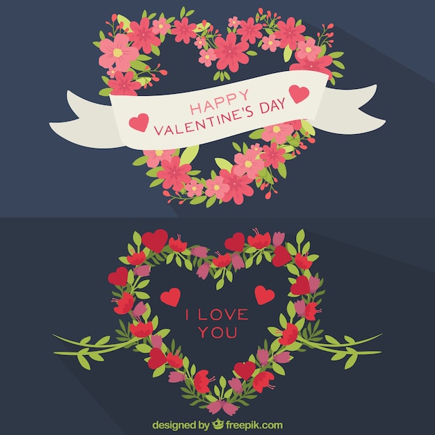 Download Heart-shaped floral wreaths Vector | Free Download