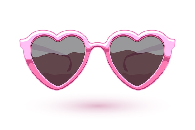 ハート型のピンクのメタリックサングラスイラスト アイウェアロゴ 愛のシンボル プレミアムベクター