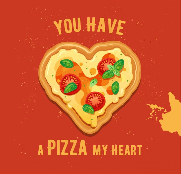 Heart shaped pizza illustration Premium Vector