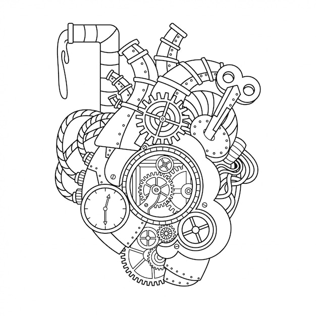 ハートのスチームパンクなイラスト プレミアムベクター