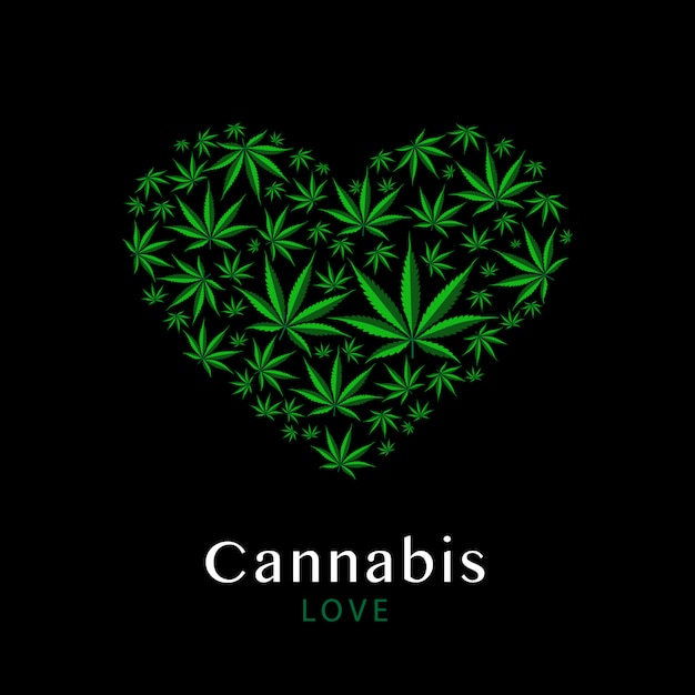 Premium Vector | Heart symbol made from green leaves of marijuana