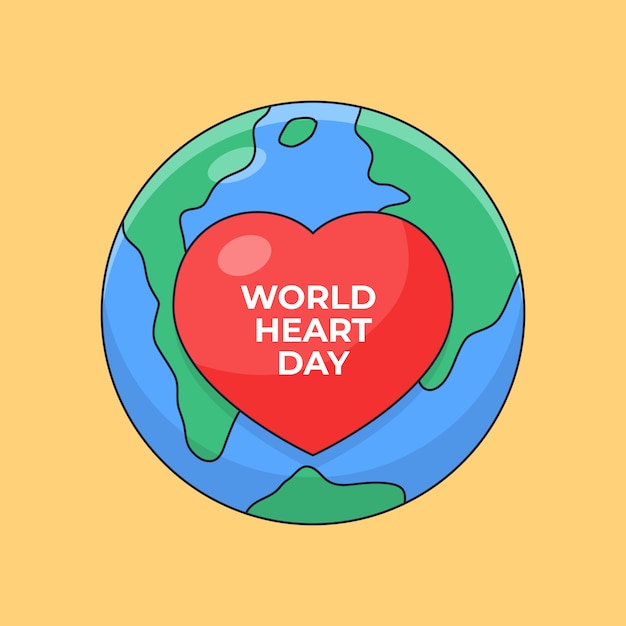 世界のハートの日ポスターお祝い概要図の地球背景とハートマーク プレミアムベクター