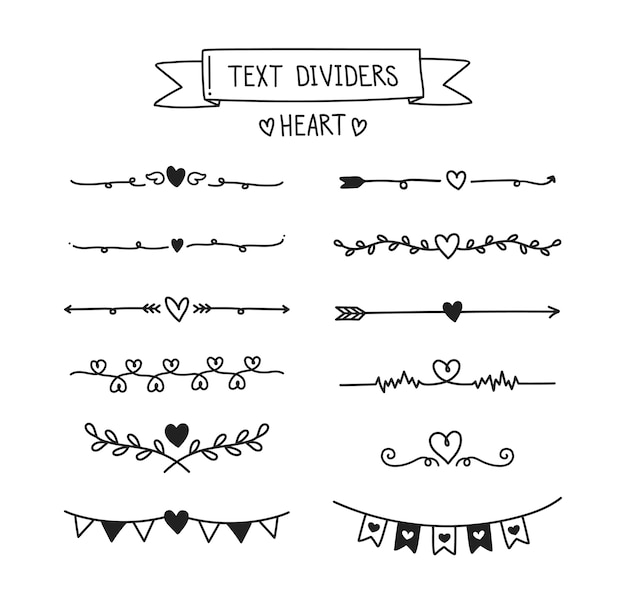 Download Heart text divider set. | Premium Vector