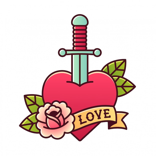 Premium Vector | Heart with dagger tattoo