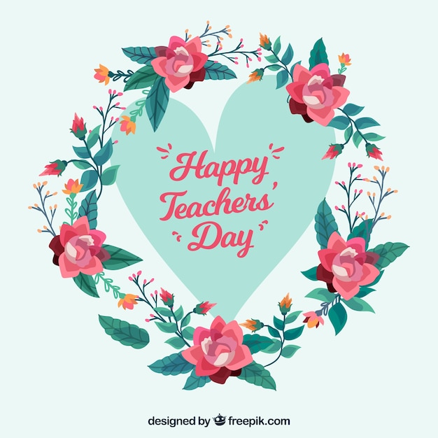 Heart with a floral frame, teacher's day Vector | Free Download