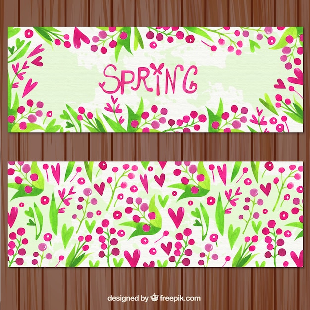 Hearts and flowers spring banners