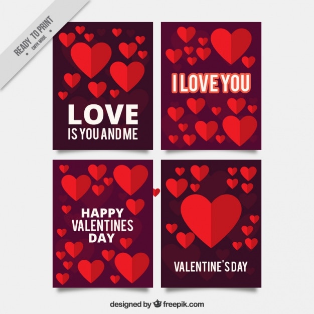 Hearts cards and valentine's messages in flat
design