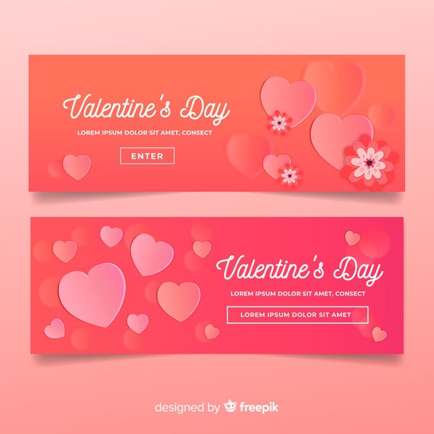 Free Vector | Hearts And Flowers Valentine Banner