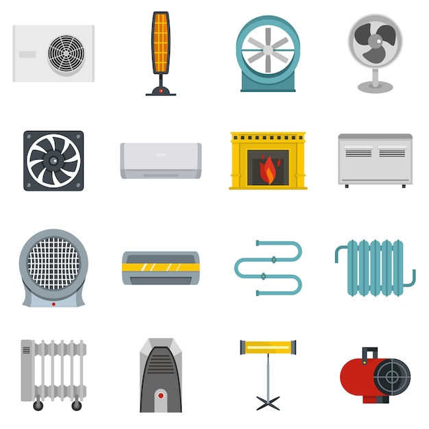 Heating cooling air icons set in flat style Vector | Premium Download