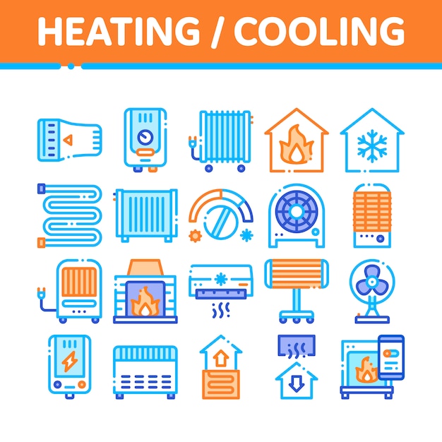 Heating and cooling icons collection Vector | Premium Download