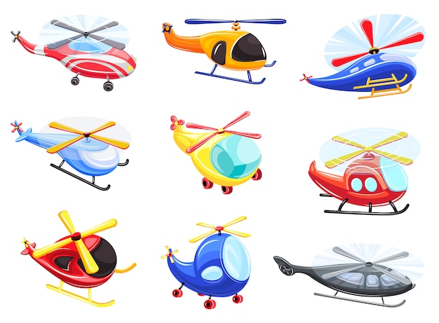 Premium Vector | Helicopter icons set, cartoon style