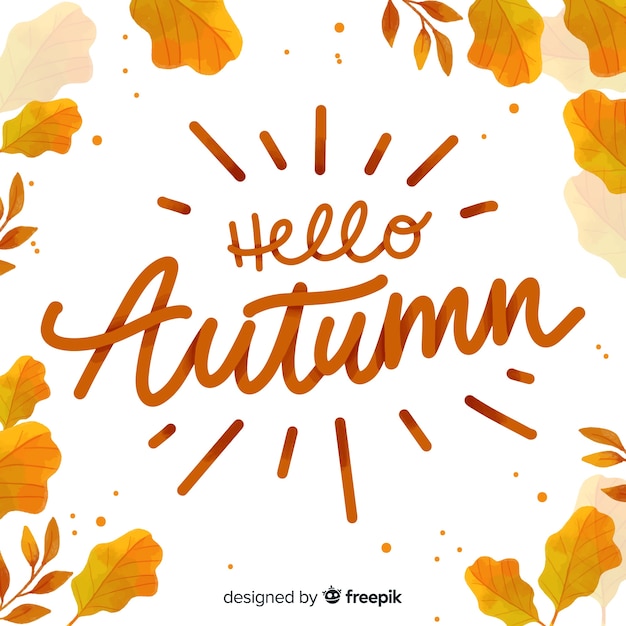 Hello autumn background calligraphic style Free Vector
